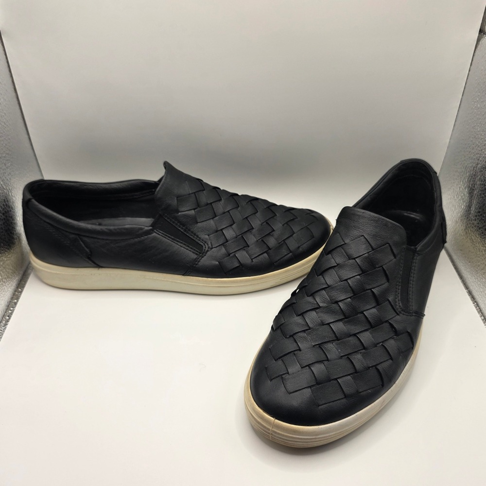 ECCO Soft 7 Woven Leather Slip‎ On Sneakers Black Womens Size 11